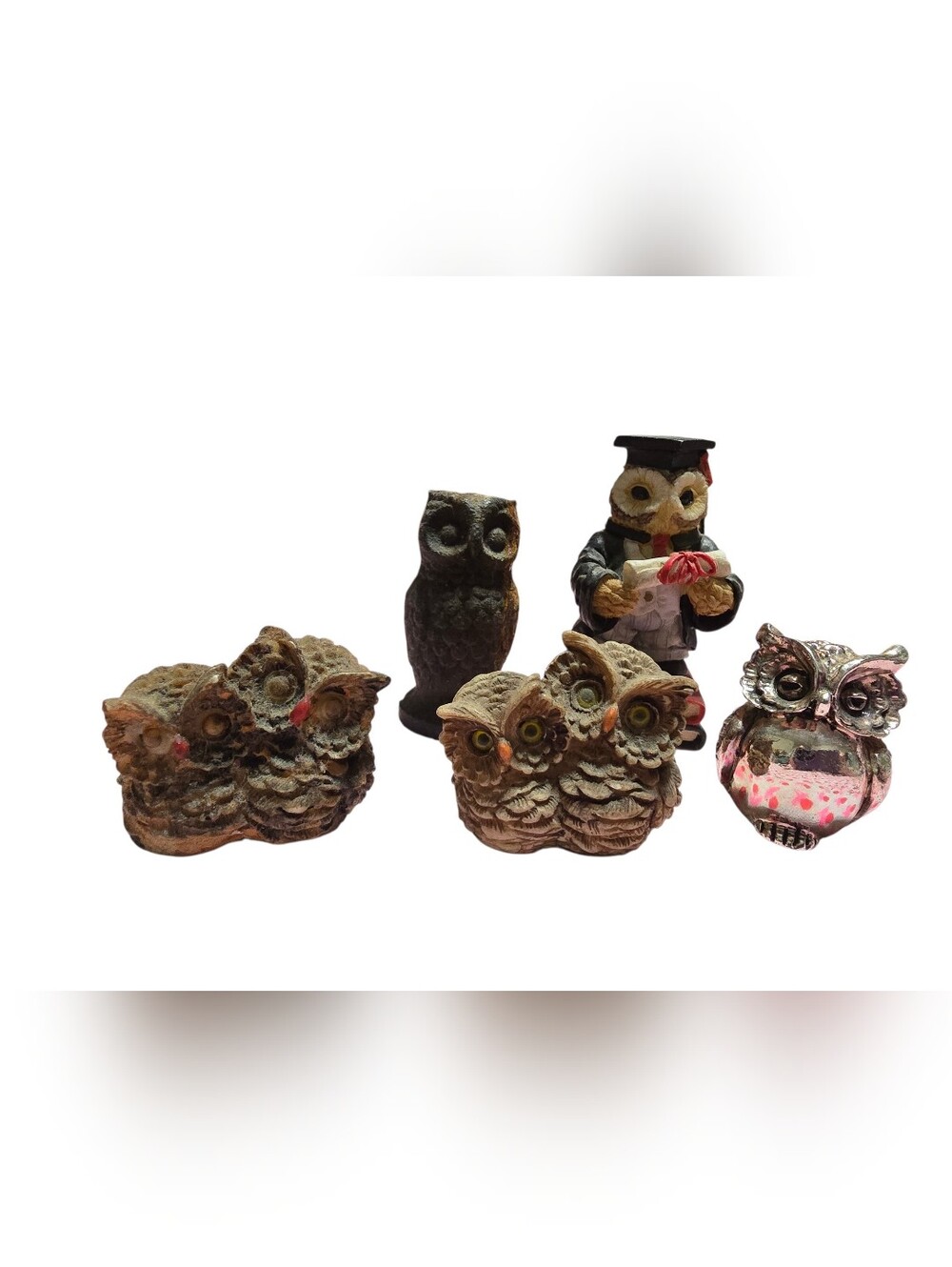 Vintage | Assorted Owl Figurine Set in Brown and Cream